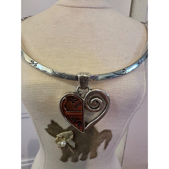 Brighton Silver & Copper Reversible Heart Pendant Necklace Adjustable Chain #554 - Picture 5 of 13